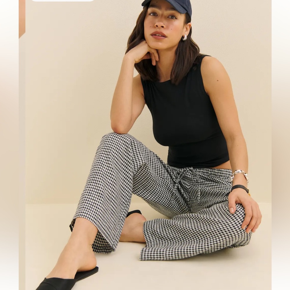 REFORMATION Olina Linen Cropped Pant in Remy Check